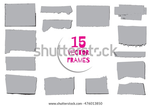 Set of 15\
vector silhouettes of torn paper pages. Stickers. Grunge borders.\
Reminder background. Messy\
textures.