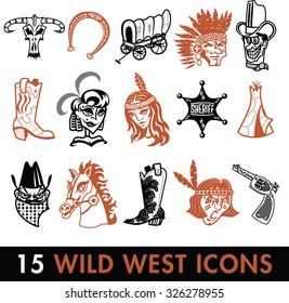 Set of 15 Wild West Vector Icons