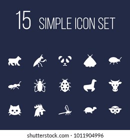 Set of 15 zoo icons set. Collection of ant, owl, panda elements.