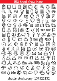 Set of 150 drawing icons for web and mobile. Vector illustration.