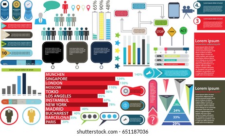 Set Of 150 Infographic Elements, Icon Pack, Charts, Graphics, Coloured, Percentage, Economy, Statistics, Ready To Use, Vector Illustration! ESP 10, Customizable Layout