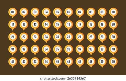 Set of 1-50 numbers, 3d colorful bullet point collection