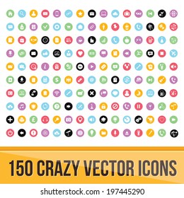 Set of 150 universal colorful icons for mobile and web. Business icons, finance icons, web icons, ui icons, office, marketing icons, science, education icons, ecommerce icons, entertainment icons etc.