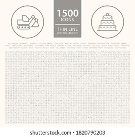 Set of 1500 High Quality Thin Line Icons . Isolated Vector Elements