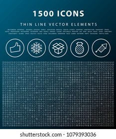 Set of 1500 Universal High Quality White Icons on Circular Buttons on Dark Background ( Isolated Elements ) 