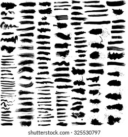 Set of 152 hand drawn grunge brushes. Black and white watercolor vector illustration. 