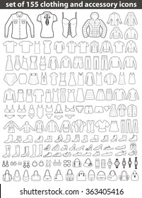 Set of 155 Line Icons: Clothing, Shoes and Accessories. Women's and Men's Fashion.