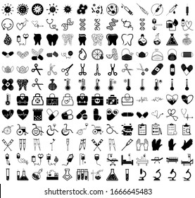 Set of 156 vector icons, sign and symbols in flat design medicine and health with elements for mobile concepts and web apps. Black color style collection modern infographic logo and pictogram.