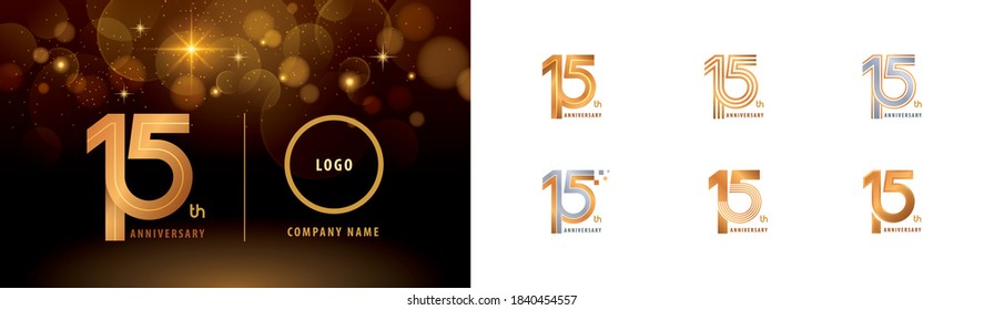 Set Of 15th Anniversary Logotype Design, Fifteen Years Celebrate Anniversary Logo Multiple Line For Congratulation Celebration Event, Invitation, Greeting, Template, Abstract 15 Silver And Golden Logo