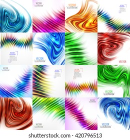 Set of 16 abstract business backgrounds. Waves and curves background. Vector abstract collection.
