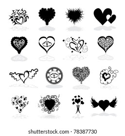 set of 16 abstract heart silhouettes for your design