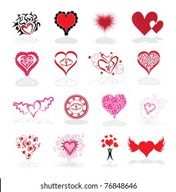 set of 16 abstract hearts, symbol of love