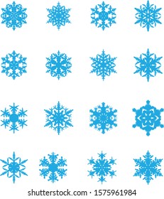 Set of the 16 abstract snowflakes