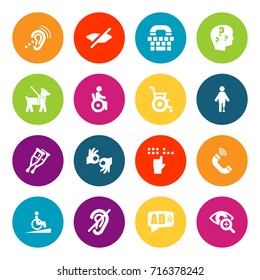 Set Of 16 Accessibility Icons Set.Collection Of Universal Access, Ramp, Phone And Other Elements.