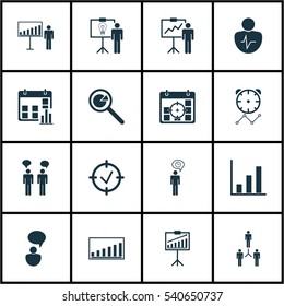 Set Of 16 Administration Icons. Includes Bar Chart, Project Targets, Reminder And Other Symbols. Beautiful Design Elements.