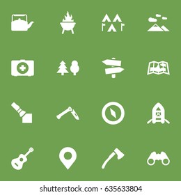 Set Of 16 Adventure Icons Set.Collection Of Optical Zoom, Landscape , Signpost Elements.