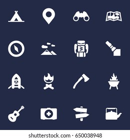 Set Of 16 Adventure Icons Set.Collection Of Acoustic, Bbq, Landscape Elements.