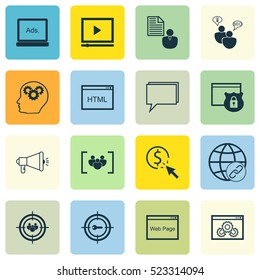 Set Of 16 Advertising Icons. Can Be Used For Web, Mobile, UI And Infographic Design. Includes Elements Such As Digital, Brief, Businessman And More.