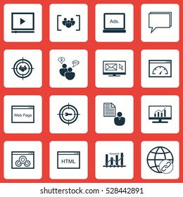 Set Of 16 Advertising Icons. Can Be Used For Web, Mobile, UI And Infographic Design. Includes Elements Such As Loading Speed, Report, Questionnaire And More.