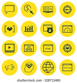 Set Of 16 Advertising Icons. Can Be Used For Web, Mobile, UI And Infographic Design. Includes Elements Such As Loading Speed, Security, PPC And More.