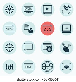 Set Of 16 Advertising Icons. Includes Connectivity, Conference, Security And Other Symbols. Beautiful Design Elements.