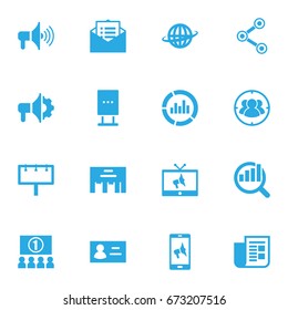 Set Of 16 Advertising Icons Set.Collection Of Placard, Bullhorn, Share And Other Elements.