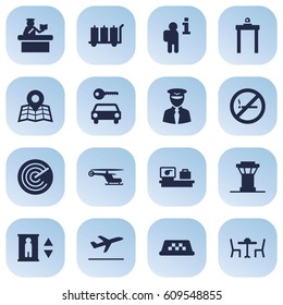 Set Of 16 Aircraft Icons Set.Collection Of Data, Security, Chopper And Other Elements.