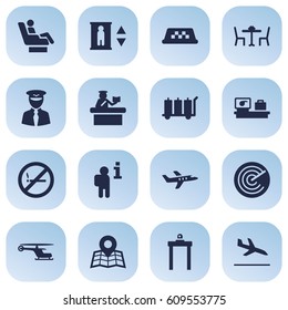 Set Of 16 Aircraft Icons Set.Collection Of Resolver, Rectifier, Vip And Other Elements.