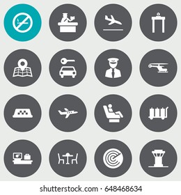 Set Of 16 Aircraft Icons Set.Collection Of Security, Forbidden, Metal Detector And Other Elements.