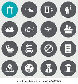 Set Of 16 Aircraft Icons Set.Collection Of Forbidden, Passport, Data And Other Elements.