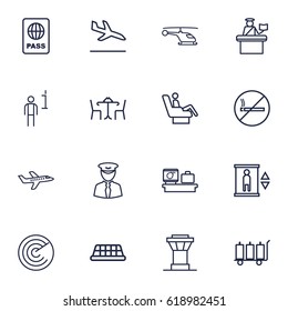 Set Of 16 Aircraft Outline Icons Set.Collection Of Sit, Plane, Data And Other Elements.
