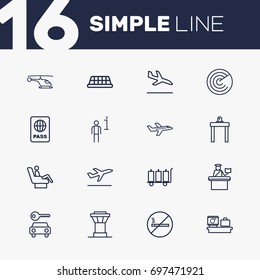 Set Of 16 Aircraft Outline Icons Set.Collection Of Car Rent, Sit, Taxi And Other Elements.