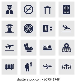 Set Of 16 Airplane Icons Set.Collection Of Data, Aircraft, Carriage And Other Elements.