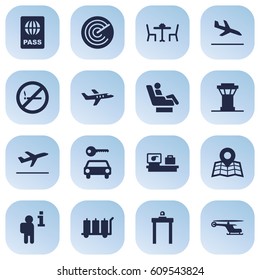 Set Of 16 Airplane Icons Set.Collection Of Restaurant, Leaving, Forbidden And Other Elements.