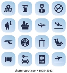 Set Of 16 Airplane Icons Set.Collection Of Chopper, Vip, Carriage And Other Elements.