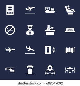Set Of 16 Airplane Icons Set.Collection Of Restaurant, Location, Aircraft And Other Elements.
