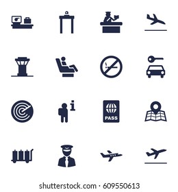 Set Of 16 Airplane Icons Set.Collection Of Data, Hire, Radiolocator And Other Elements.