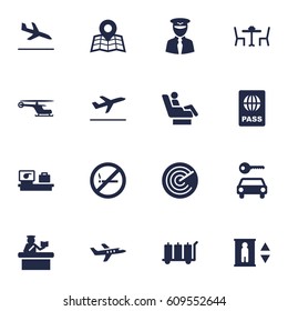 Set Of 16 Airplane Icons Set.Collection Of Leaving, Carriage, Location And Other Elements.