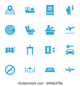 Set Of 16 Airplane Icons Set.Collection Of Cab, Automobile, Radiolocator And Other Elements.