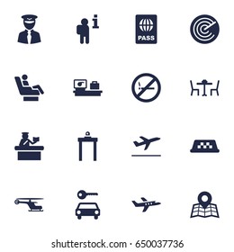 Set Of 16 Airplane Icons Set.Collection Of Forbidden, Vip, Passport And Other Elements.