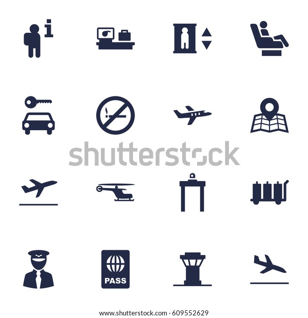 Set Of 16 Airplane Icons Set.Collection\
Of Lift, Aviator, Passport And Other\
Elements.