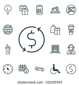 Set Of 16 Airport Icons. Can Be Used For Web, Mobile, UI And Infographic Design. Includes Elements Such As Holiday, Credit, No And More.