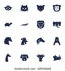 Set Of 16 Alive Icons Set.Collection Of Bishop, Tomcat, Owl And Other Elements.