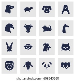 Set Of 16 Alive Icons Set.Collection Of Bear, Rhinoceros, Tortoise And Other Elements.