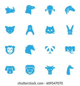 Set Of 16 Alive Icons Set.Collection Of Kine, Steed, Camelopard And Other Elements.