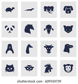 Set Of 16 Alive Icons Set.Collection Of Bishop, Ape, Bear And Other Elements.