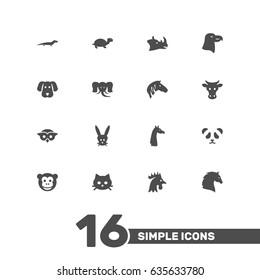 Set Of 16 Alive Icons Set.Collection Of Ape, Hound, Gecko And Other Elements.