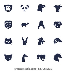 Set Of 16 Alive Icons Set.Collection Of Rooster, Aquila, Horse And Other Elements.