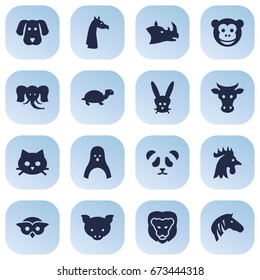 Set Of 16 Alive Icons Set.Collection Of Hound, Hog, Kine And Other Elements.