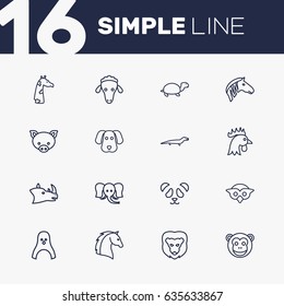 Set Of 16 Alive Outline Icons Set.Collection Of Rhino, Lizard, Giraffe And Other Elements.